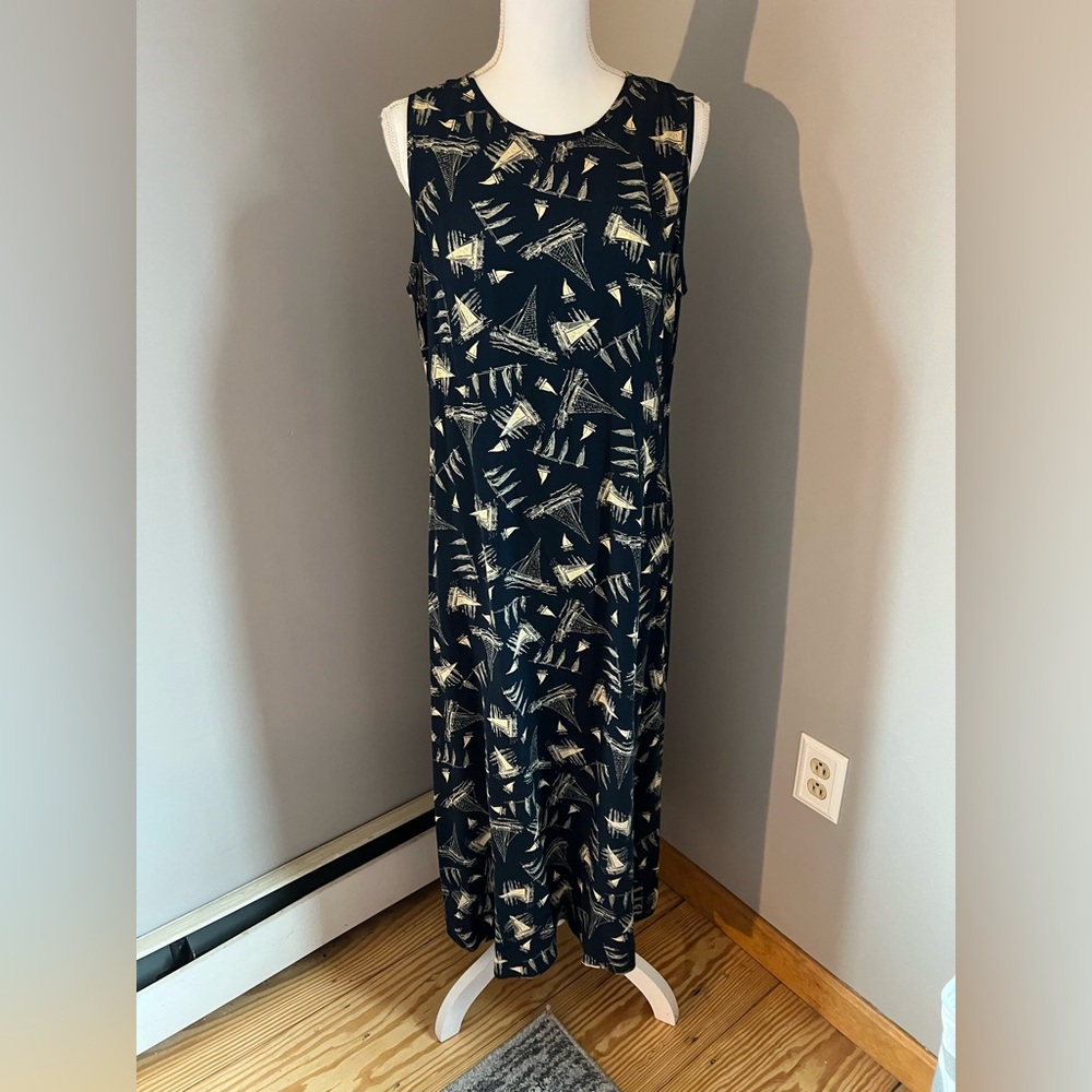 Vintage 90s Lauren Ralph Lauren 100% Silk Maxi Dress with Sailboat design